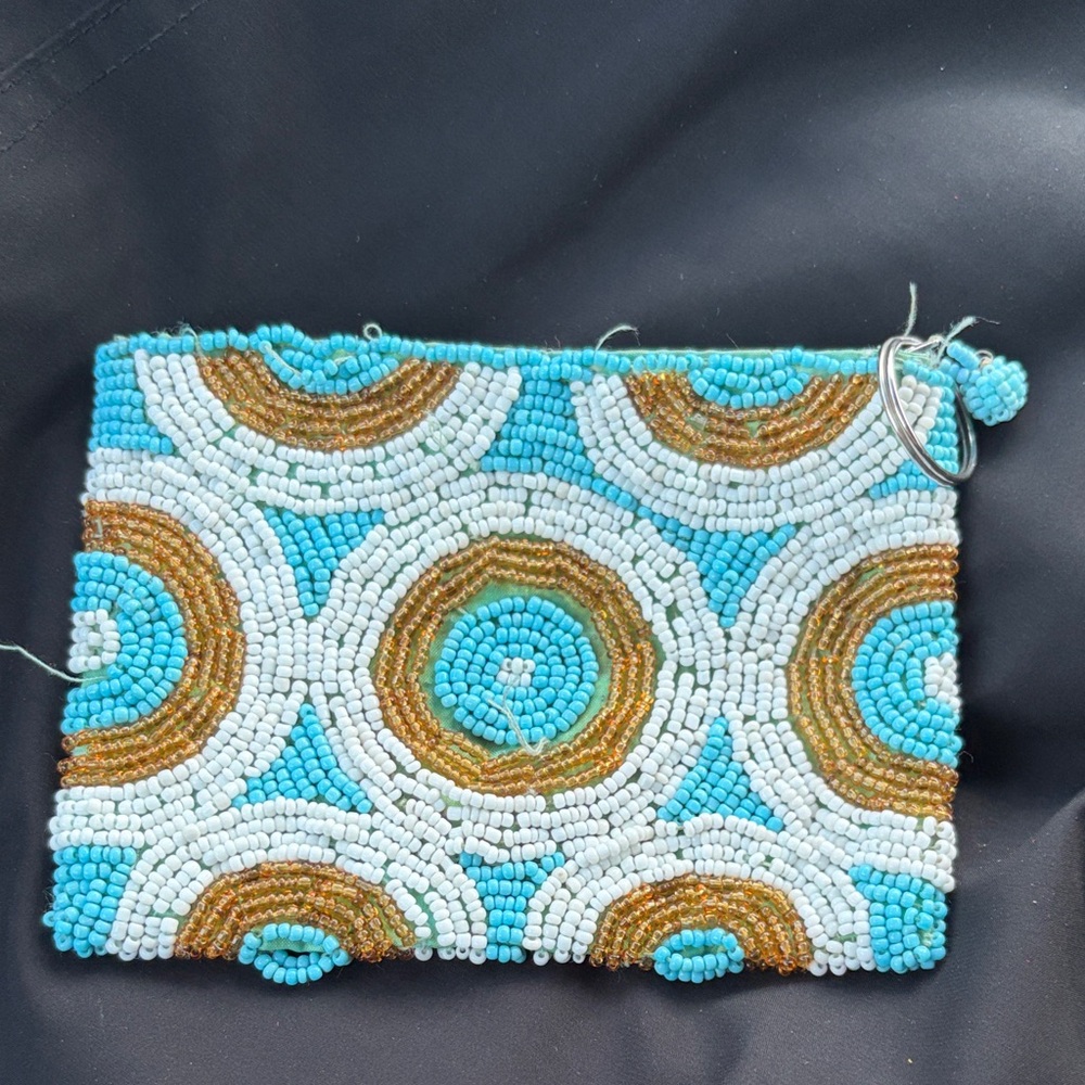 Beaded Clutch with vintage 1960s beaded Blue and Gold Accents - Picture 2 of 5